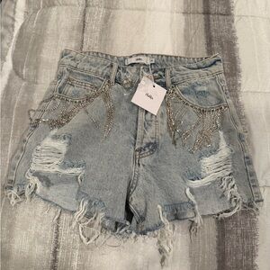 Adika Light Blue Embellished Jean Shorts
